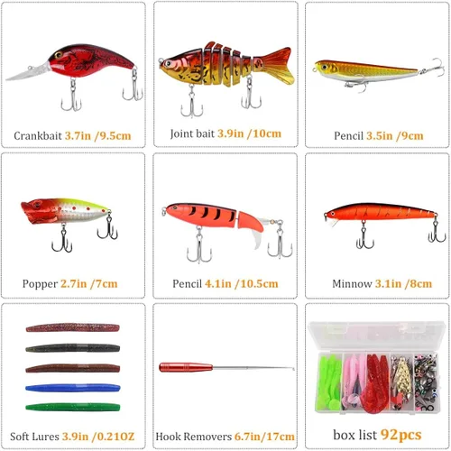 Miniatura 3 de Kit de caja de aparejos de pesca de 104 piezas con señuelos de pesca, ganchos, pesas, herramienta para quitar anzuelos y accesorios de pesca, juego