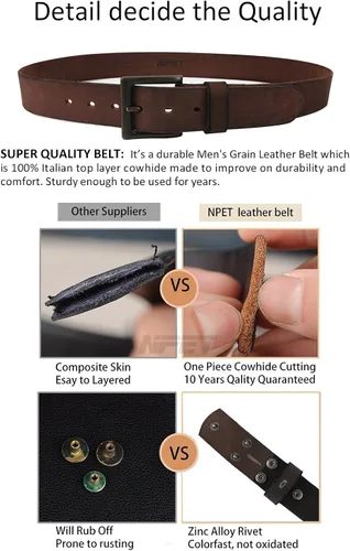 Miniatura 5 de NPET Mens Leather Belt Full Grain Vintage Distressed Style Snap on Strap 1 12" Wide