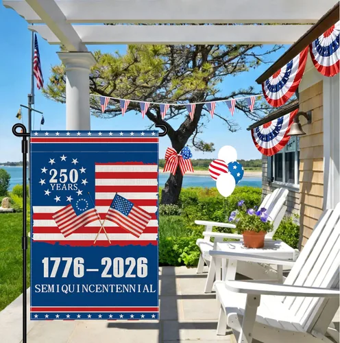 Miniatura 9 de Bandera de jardín del 250 aniversario de Estados Unidos, bandera americana 1776-2026 del 250 aniversario, bandera conmemorativa patriótica de doble