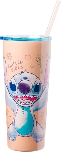 Miniatura 24 de Silver Buffalo Disney Lilo y Stitch Saludos desde Hawái con Scrump, Vaso de doble pared con forma de piña, 473 ml (16 oz)