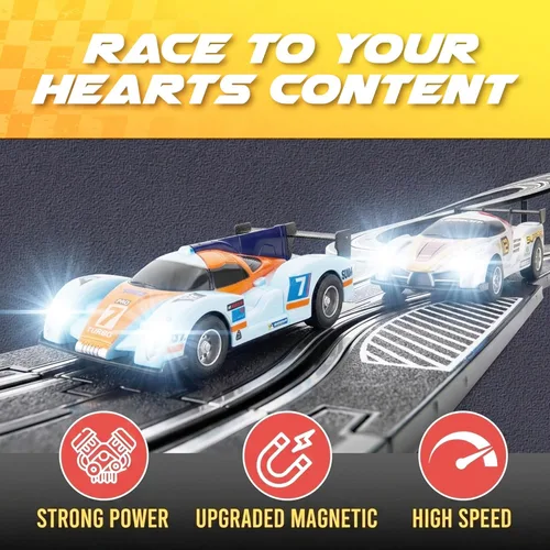 Miniatura 8 de Juego de pistas de carreras de autos de tragamonedas - Juego de pistas de carreras eléctricas, 2 pistas de carreras de alta velocidad para niños