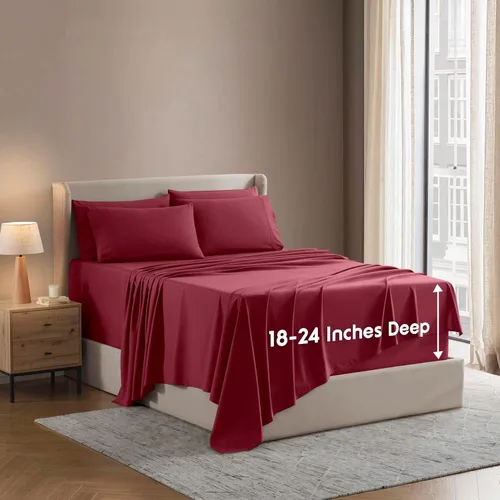 Miniatura 46 de Nestl Juego de sábanas extra profundas tamaño King, sábanas transpirables y refrescantes de 6 piezas, juego de ropa de cama de lujo con bolsillos