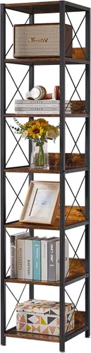 Miniatura 9 de IBUYKE Estantería estrecha de 6 niveles con puertas, gabinete de almacenamiento en cubo, CD y DVD, estante delgado de torre multimedia, gabinete