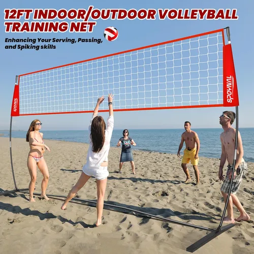 Miniatura 9 de Red de voleibol portátil de 12 pies/20 pies para patio trasero, red de práctica de voleibol independiente, juego de entrenamiento de voleibol