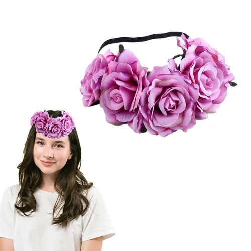 Miniatura 3 de Corona de rosas para mujer, diadema de festival, corona floral, Luau hawaiano, accesorios para fotos de fiestas y festivales (naranja)