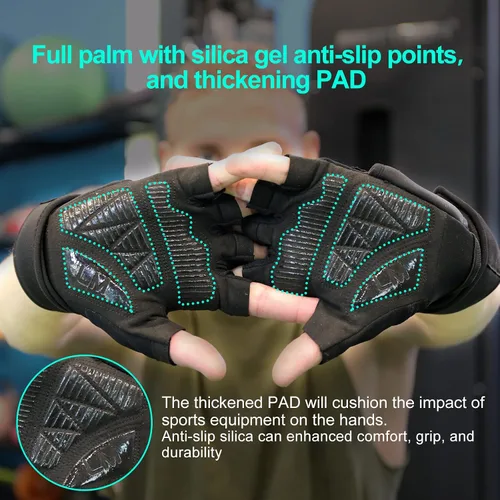 Miniatura 3 de Guantes de entrenamiento para hombres y mujeres, guantes acolchados para levantamiento de pesas en el gimnasio con soporte para muñeca, protección