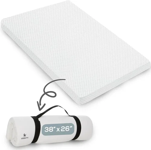 Miniatura 8 de Cubrecolchón impermeable para empacar y jugar, 38 x 26 pulgadas, estilo enrollable, espuma viscoelástica suave y transpirable, cubrecolchón