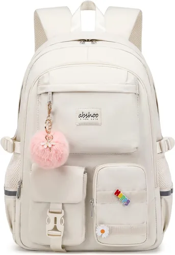 Mochila grande para estudiantes con laptop de abshoo para mujeres universitarias, adolescentes de escuela secundaria y media, bolsa de libros, Beige