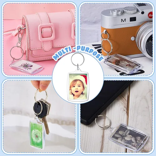 Miniatura 4 de Junkin 800 llaveros acrílicos para marco de fotos, 2.2 x 1.6 pulgadas, rectángulo, transparente, a granel, para manualidades, regalos familiares
