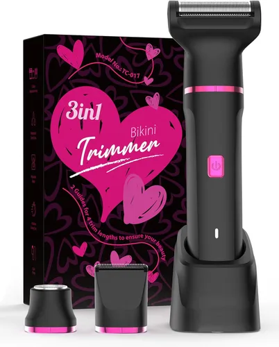 Miniatura 10 de Risina Recortadora de bikini eléctrica para mujer, afeitadora recargable 3 en 1, impermeable, removedor de vello púbico inalámbrico, portátil, sin