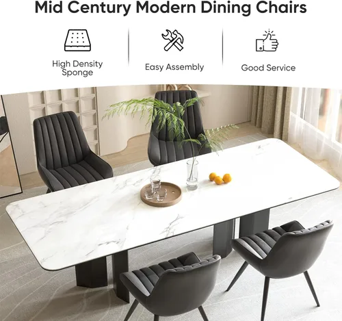 Miniatura 4 de Nalupatio Juego de 2 sillas de comedor modernas, cómodas sillas de comedor con cojines gruesos, sillas laterales tapizadas de tela con patas de Negro