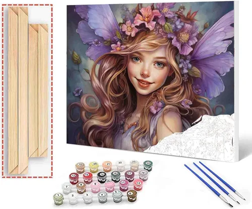 Miniatura 36 de Angel Girl - Pintura por números para adultos, corona de rosas rosadas, pintura al óleo digital, pintura acrílica, kit de pintura linda para niñas
