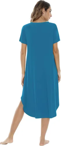 Miniatura 3 de NACHILA Camisones para mujer, viscosa hecha de bambú, cuello en V, manga corta, ropa de dormir fresca
