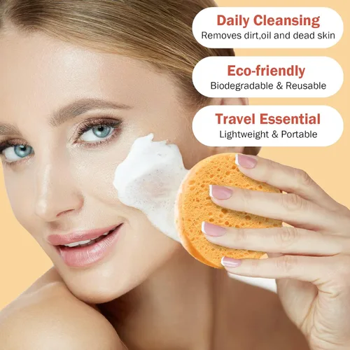 Miniatura 4 de 300 esponjas faciales comprimidas, esponjas faciales naturales para limpieza, almohadillas exfoliantes faciales desechables para esteticistas Naranja