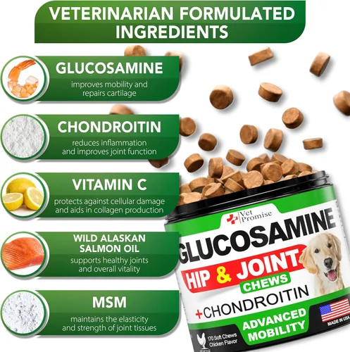 Miniatura 3 de Vet Promise Glucosamina para perros - Suplemento de cadera y articulaciones para perros - Glucosamina condroitina - Píldoras para aliviar el dolor