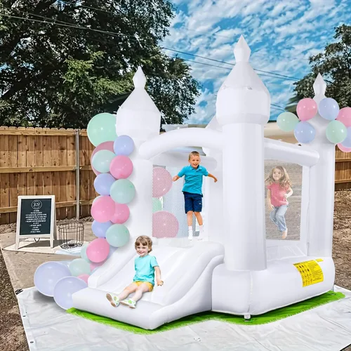 Casa de rebote inflable blanca para niños, castillo hinchable para niños de 3 a 10 años, casa de rebote para niños pequeños con alfombrilla de