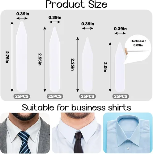 Miniatura 2 de Forbidden Road Collar de plástico para camisas de vestir para hombre, 4 tamaños, juego de 100