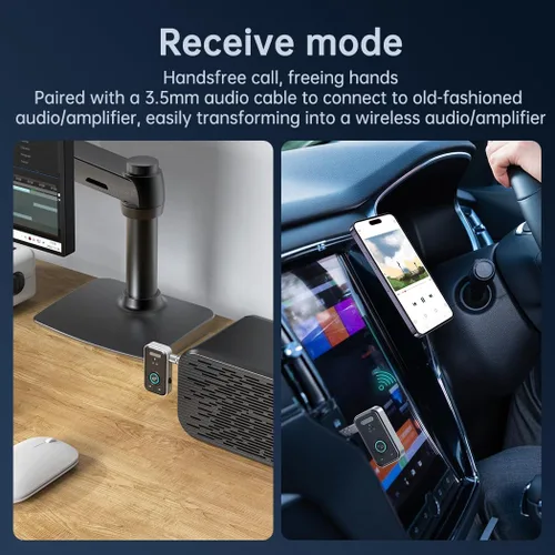 Miniatura 7 de FMIIFMS Receptor transmisor Bluetooth 5.4 de alta calidad, transmisor inalámbrico 2 en 1 para TV/auriculares, gimnasio, receptor Bluetooth