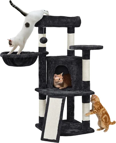 Yaheetech Árbol para gatos, torre para gatos de 42 pulgadas para gatitos de interior, casa de juegos para mascotas con percha grande y postes Negro