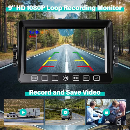 Miniatura 3 de Cámara de respaldo inalámbrica, monitor de grabación en bucle HD 1080P de 9 pulgadas con 2 sistemas de cámara de visión trasera para automóviles
