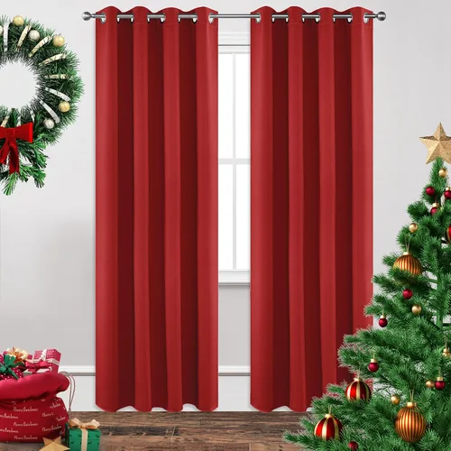 Miniatura 36 de Joydeco - Juego de 2 paneles de cortinas opacas de 63 pulgadas, 2 cortinas largas con aislamiento térmico burg, cortinas de oscurecimiento