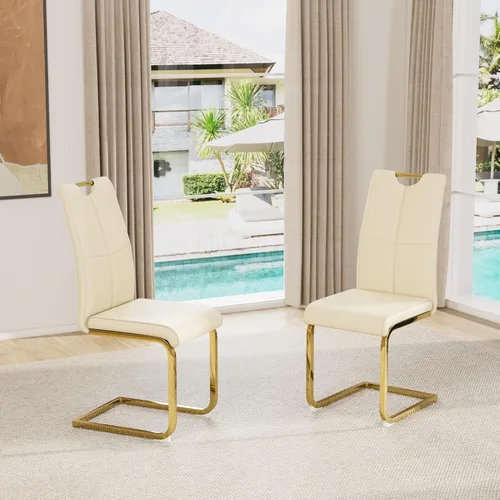 Juego de sillas de comedor modernas (2 unidades) de piel sintética PU con respaldo alto tapizadas con patas doradas de metal para cocina y comedor,