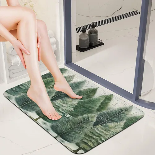 Miniatura 2 de Alfombra de baño de goma antideslizante de pino verde con copos de nieve, secado rápido, súper absorbente, ajuste fino debajo de la puerta, árboles