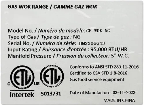 Miniatura 8 de 13" gama china comercial del wok del agujero de 1 agujero, saltean CP-WOK ETL del restaurante del gas natural