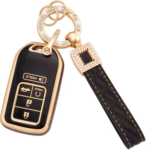Miniatura 24 de Ekala para Honda Funda para Llavero con Llavero de Cuero, 5 Botones Carcasas de Teclas de TPU Suave Compatibles con Honda Civic Accord Pilot CR-V