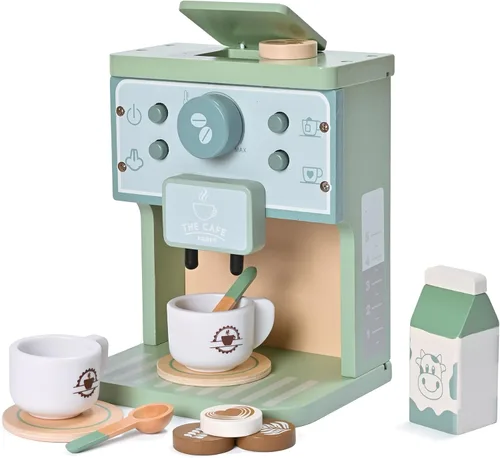 Juguetes de Madera para Niños Accesorios de Cocina de Juguete para Niños Pequeños Cafetera de Café Verde Máquina de Espresso Juego de Cocina