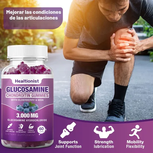 Miniatura 4 de 2 paquetes de 3000 mg de gomitas de glucosamina y condroitina con MSM y saúco - suplemento de salud articular de fuerza extra, flexibilidad, apoyo
