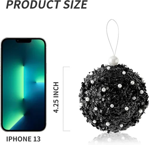 Miniatura 6 de Adornos de bola de Navidad de 4.25 pulgadas, juego de 4 piezas inastillables, decoración de árbol de Navidad, decoración de bodas y fiestas (Negro)