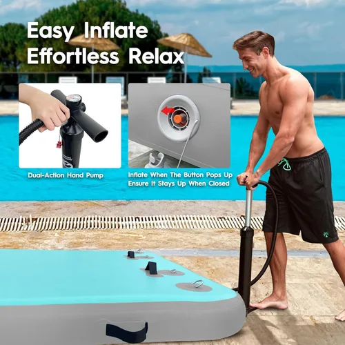 Miniatura 6 de AWEMUFA Muelle flotante inflable con rampa de 5 pies/6 pies/8 pies/10 pies, plataforma flotante flotante, tapete flotante de isla flotante, flotador