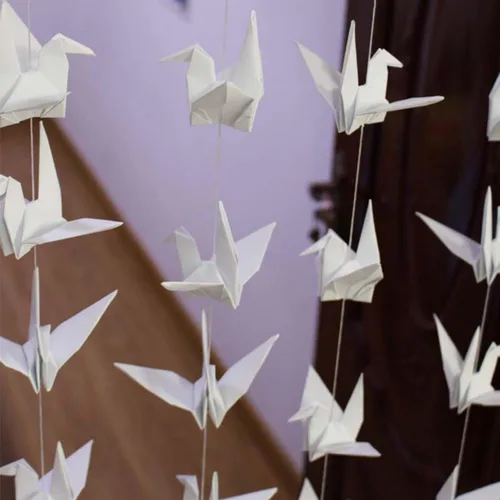 Miniatura 6 de Guirnalda colgante de grúa de papel (3 cuerdas x 5.2 pies), serpentinas de pájaros de origami para despedida de soltera, baby shower, suministros