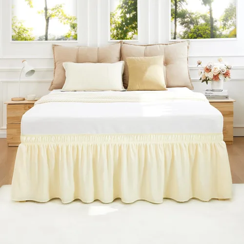 Miniatura 21 de Vocander Falda de Cama Rosa Tamaño Individual con Caída de 14 Pulgadas, Falda de Cama Elástica con Volantes Antipolvo, Fácil de Colocar, Faldas