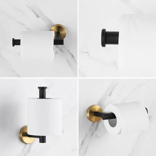 Miniatura 4 de Juego de accesorios de baño Hinmood Negro y Oro, juego de toallas que incluye 2 barras de toalla de 16 pulgadas, 2 soportes de papel higiénico, 2
