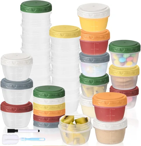 Miniatura 8 de Yomarket 6 piezas 2 oz Recipiente de aderezo de ensalada, recipientes de condimentos reutilizables con tapas a prueba de fugas, pequeños recipientes
