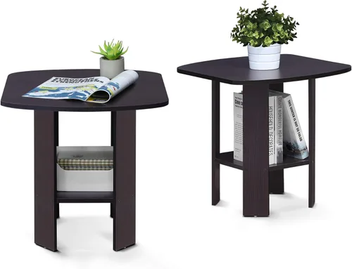Miniatura 14 de Furinno DISEÑO SIMPLE - Mesa auxiliar de 2 niveles, mesita de noche, mesita con estantes abiertos, mesita de cama, para sala de estar, dormitorio