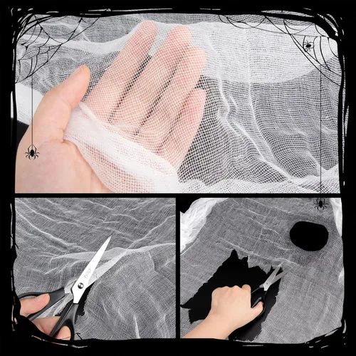 Miniatura 3 de Paño espeluznante para decoración de Halloween, 36 x 360 pulgadas, paño de queso blanqueado absorbente para decoración de eventos, también