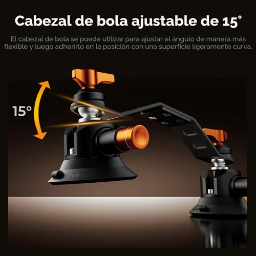 Miniatura 2 de K&F CONCEPT Soporte de coche con triple ventosa para cámara, kit 3 en 1 resistente con ajuste de superficie curva de 15°, poste de extensión