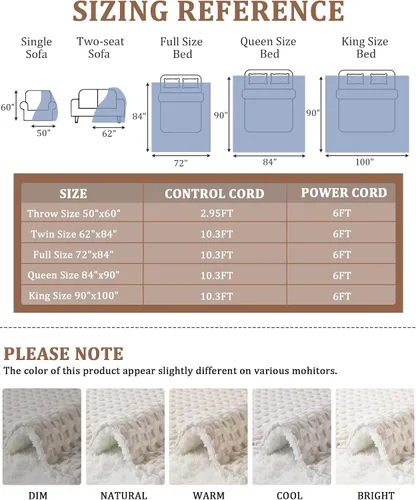 Miniatura 8 de CAROMIO Manta térmica eléctrica con diseño de tejido de gofre, manta eléctrica de calentamiento rápido con controlador LCD, 6 niveles de calor
