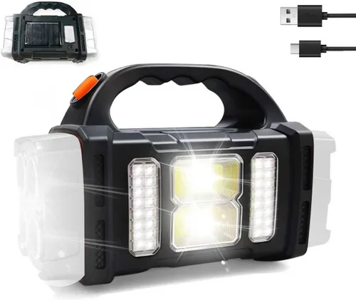 Miniatura 7 de Linterna solar de mano, 4 modos de iluminación, luz de trabajo LED recargable, USB-C y linterna portátil con energía solar, luz de campamento de Rojo