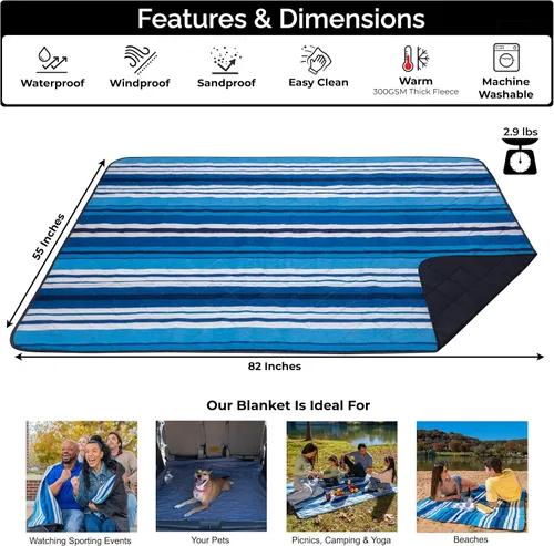 Miniatura 2 de BRAWNTIDE Manta grande impermeable para exteriores, forro polar extragrueso, cálida, resistente al viento, a prueba de arena, acolchada, 82 x 55