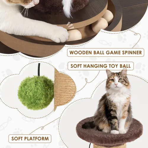 Miniatura 4 de Poste rascador de sisal para gatos de 35.4 pulgadas de alto, base estable antipunta, agujero interactivo para mouse y juguetes, torre rascador