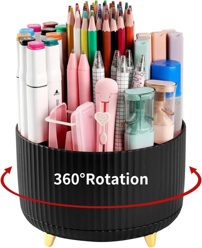 Miniatura 9 de Soporte para Lápices y Bolígrafos de Escritorio, Organizador Giratório de 5 Ranuras de 360° para Escritorio, Organizador de Suministros de Papelería