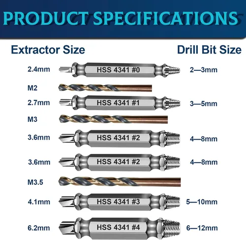 Miniatura 3 de DOAHO Juego de extractor de tornillos dañados de 9 piezas, kit de extractor de tornillos HSS 4341 de 6 piezas y kit de brocas de 3 piezas