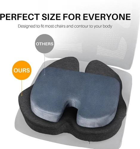 Miniatura 2 de Cojín de asiento de espuma viscoelástica extragrande para silla de oficina, para soporte de espalda, alivio de la ciática y el coxis, almohada