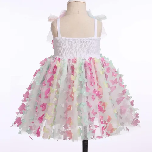 Miniatura 4 de ODASDO Vestido de fiesta de cumpleaños para niñas pequeñas, con lazo, tirantes delgados, tutú de tul, vestido de princesa, concurso de fiesta
