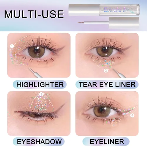 Miniatura 7 de Erinde Delineador de ojos con purpurina líquida, delineador de sombra de ojos con purpurina metálica, delineador de ojos de color de alto pigmento