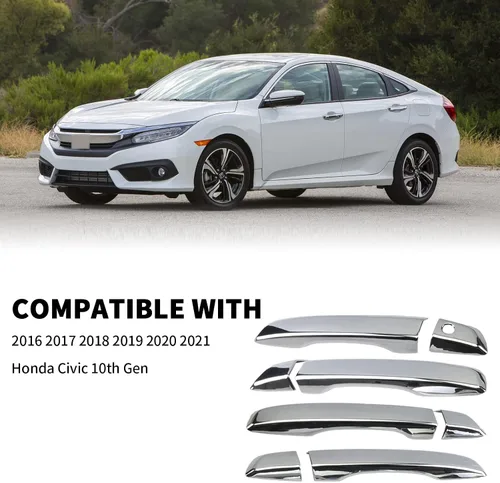 Miniatura 2 de Cubierta de Manija de Puerta Cromada Compatible con Honda Civic Sedán Hatchback Coupé Tipo R de 10ª Generación 2016 2017 2018 2019 2020 2021 Manija